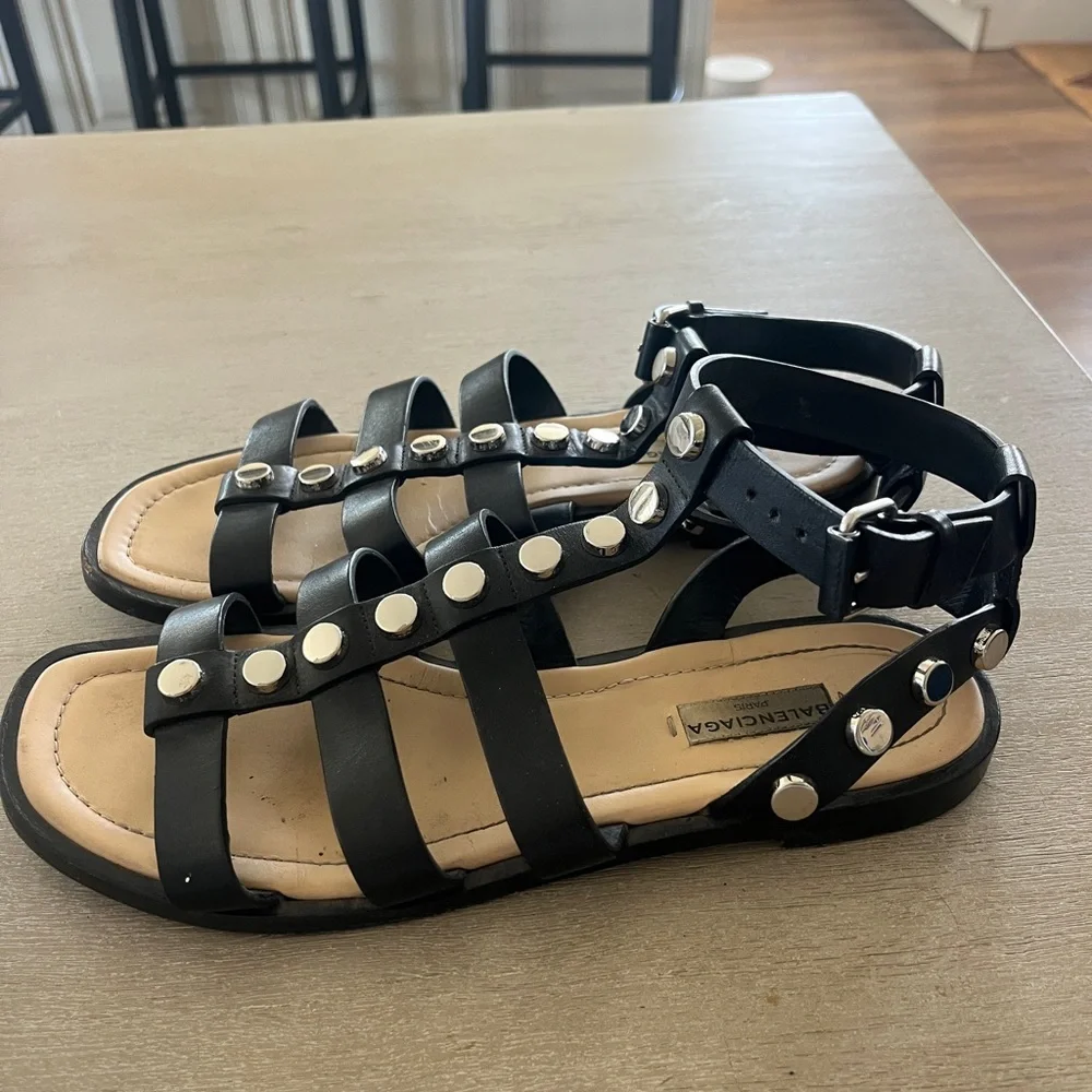 Balenciaga Black Studded Gladiator Sandals - Picture 2 of 7